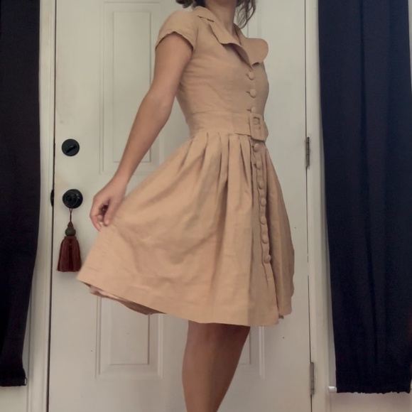 Tan Linen Dress - Picture 2 of 16
